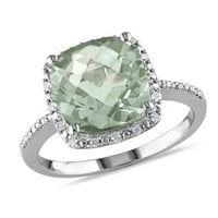 Miabella ženski karat T. G. W. jastuk šahovnica-rezani zeleni kvarc i karatni T. W. dijamantski oreol prsten