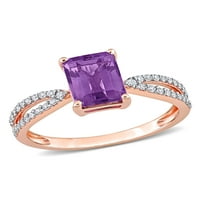 1-karatni T. G. W. ametist i karatni T. W. dijamant 14kt zaručnički prsten od ružičastog zlata sa podijeljenim