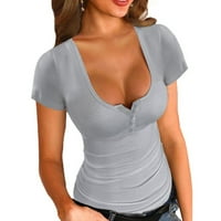 Ljetno pulo boja Casual majica u vratu Pulover utegnuti kratkim rukavima Torpe s kratkim ženskim ženskim rukama