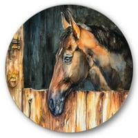 Designart 'krupni plan glave konja u štali' seoska kuća krug metalni zid Art-disk od 23