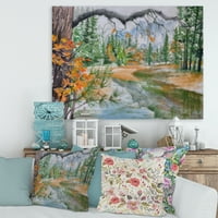Drveće Sa Rijekom U Jesenjem Šumskom Slikarstvu Platno Art Print
