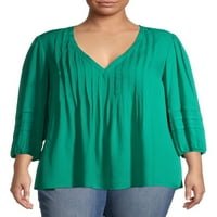 Terra & Sky Women's Plus veličina Pintuck tkaninu bluzu V-izrez V-izrez