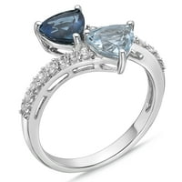 Brilliance srebra originalni plavi Topaz i stvorio bijeli safir Bypass prsten