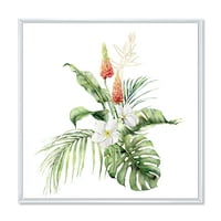Tropski Buket Sa Plumeria Lupine Palminim Listovima Uokvireno Slikarstvo Platno Art Print