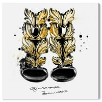 Wynwood Studio Fashion and Glam Contemporary Canvas Art-crna visoka potpetica sa zlatnim krilima, zidna umjetnost