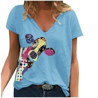 Ženski grafički ispisuje ljetne vrhove kratkih rukava V izrez T-majice izlaze Chic Comfy Soft Casual majica