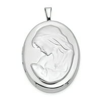 Primal Silver Sterling Silver Rodijumski ovalni medaljon za majku i bebu sa kablovskim lancem Forzantina