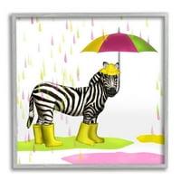 Stupell Indtries Rainy Day Zebra Umbrella Pink Green Paint Rain, 17,dizajn Hugo Edwins