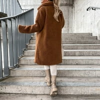 Ženska zimska runo dugih rukava s dugim rukavima Srednja duljina labava pahuljica mekana jakna smeđa 2xl