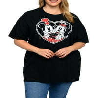 Disney žene Plus veličine Mickey i Minnie Mouse T-Shirt srce grli crno
