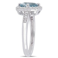 Carat T. G. W. Nebesko plavi Topaz i karat T. W. Diamond 10kt Bijelo zlato 3-kom kvadratni Halo prsten, naušnice