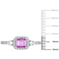 Carat T. G. W. ružičasto-bijeli safir i karat T. W. dijamant 14kt oreol zaručnički prsten od bijelog zlata