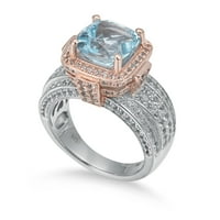 Sterling Silver Jastuk 6. cttw plavo-bijeli Topaz prsten
