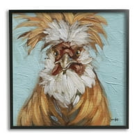 Stupell Blue Country Rooster Portret Životinje I Insekti Slikarstvo Crno Uokvireni Art Print Wall Art