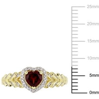 Miabella ženski karat T. G. W. granat i dijamantski naglasak 10kt Halo srčani prsten od žutog zlata