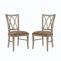 Linon Tanlsey tapacirana trpezarijska stolica, Set od 2, prirodna sa smeđom i višebojnom tkaninom za cvijeće