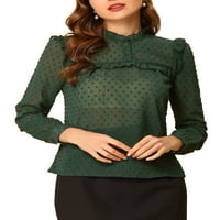 Jedinstvene ponude ženske elegantne Poluprozirne duge rukave sa švicarskim tačkama šifonska bluza Top