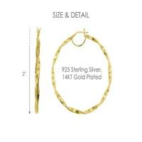 Brilliance Fine Jewelry ženski 14k pozlaćeni Sterling Silver Spiral-Twist okrugli odrasli obruč naušnice