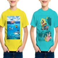 Spongebob SquarePants Boys Shark & Skatepark Grafičke Majice, 2 Pakovanja, Veličine 4-18
