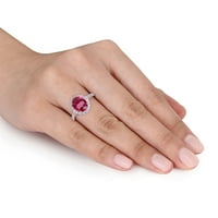 Miabella ženski 4 - karatni Ovalni rez kreiran Ruby kreiran bijeli safir 10kt bijeli Zlatni oreol prsten