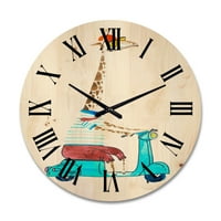 Designart 'žirafa obučena u kacigu i Plavi skuter' Dječiji umjetnički drveni zidni sat