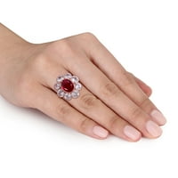 Miabella ženski 8-karat kreiran Ruby kreiran bijeli safir 10kt cvjetni prsten od ružičastog zlata