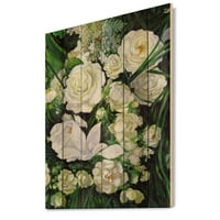 Designart 'buket bijelih ruža sa zelenim listovima' tradicionalni Print na prirodnom borovom drvetu