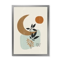 Designart' apstraktni mjesec i Sunce s minimalnim biljkama ' moderni uokvireni umjetnički Print
