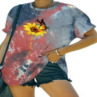LUENCEO WOOGE osnovna majica cvjetni tunički vrhovi bluza labava suncokret leptir za ispis majica