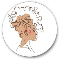 Designart 'One Line portret Afro American Woman I' Modern Circle Metal Wall Art-disk of 23