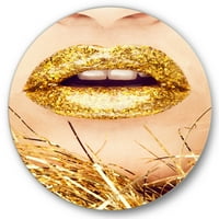 Designart 'krupni plan zlatnih ženskih usana i' Modern Circle Metal Wall Art-disk od 29