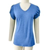 Ljeto u boji V-izrez sa labavim upletenim kratkim rukavima Majica za slobodno vrijeme ženske majice Thirts