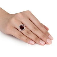 Miabella ženski 3-karatni T. G. W. Ovalni granat i karat T. W. okrugli dijamant 14kt prsten sa oreolom od ružičastog zlata