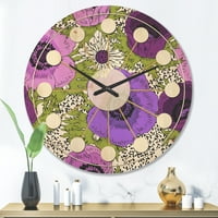 Designart 'Purple Fantasy Flowers Retro Pattern' Mid-Century Modern Wood Wall Clock