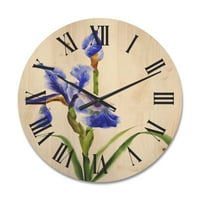 Designart' Retro Stil Cvijeta Plave Irisa ' Tradicionalni Drveni Zidni Sat