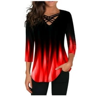 Xiuh ženska modna modna moda dugih rukava za tisak u boji za bluze ženske bluze i vrhovi casual crveni xl