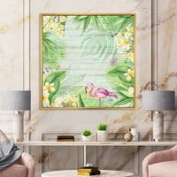 Designart 'Žuto Cvijeće, Tropsko Lišće Sa Flamingom I' Moderni Uramljeni Platneni Zidni Umjetnički Print