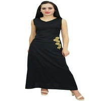Bimba ženska duga maxi haljina cvjetna vezena bez rukava crno ljeto odijelo-8