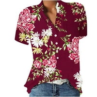 Košulje za ženske majice kratkih rukava Modni casual V izrez labav bluza tunika Lady casual kratka