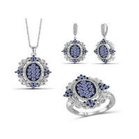 5. Carat T. G. W. tanzanit i bijeli dijamant Accent Sterling Silver 3-dijelni set nakita