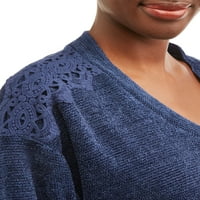 Cherokee ženski džemper od ženila s V izrezom s aplikacijom za heklanje