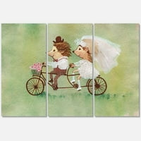 Vjenčani par ježeva koji voze biciklističku sliku na platnu Art Print