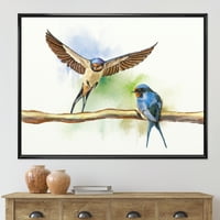 Dva Barn Lastavice Ptice Na Grani Uokvirena Slika Platnu Art Print