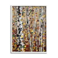 Stupell Industries Jesenja breza Drveće Sažetak ostavlja pejzažno slikanje Bijela uramljena umjetnost Print