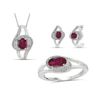 Carat t.g.w. Ruby and White Diamond Accent Sterling Silver 3-komadni nakit set