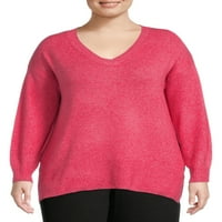 Heart N' Crush ženski Plus Size v džemper sa spuštenim ramenom s metalik oblogom