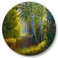 Designart 'Sunrise Glow Through the Birches II' Lake House Circle Metal Wall Art-disk of 23