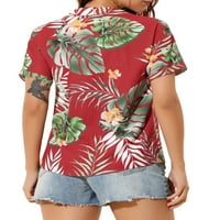 Unique Bargains Junior's Beach Floral Leaves Button Down Shirt
