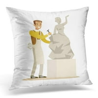 Kip Young Man vajar koji radi na svom skulpture zanatskom hobiju i profesiji Mogućnost karaktera Žena baca jastuk jastučni jastuk Poklopac kauč na razvlačenje