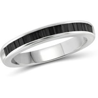 Carat T. W. Baguette-brušeni Crni dijamantski prsten od srebra